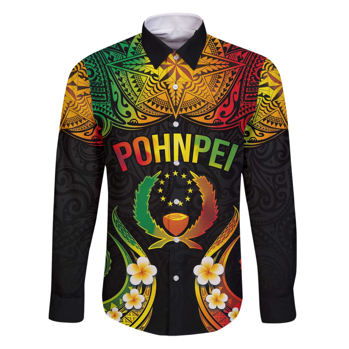 Personalised Pohnpei Independence Day Family Matching Puletasi and Hawaiian Shirt Polynesian Tattoo and Plumeria Reggae Color