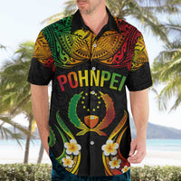 Personalised Pohnpei Independence Day Hawaiian Shirt Polynesian Tattoo and Plumeria Reggae Color