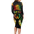 Personalised Pohnpei Independence Day Long Sleeve Bodycon Dress Polynesian Tattoo and Plumeria Reggae Color