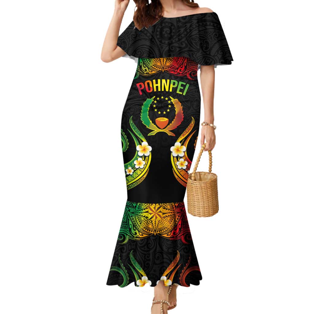 Personalised Pohnpei Independence Day Mermaid Dress Polynesian Tattoo and Plumeria Reggae Color