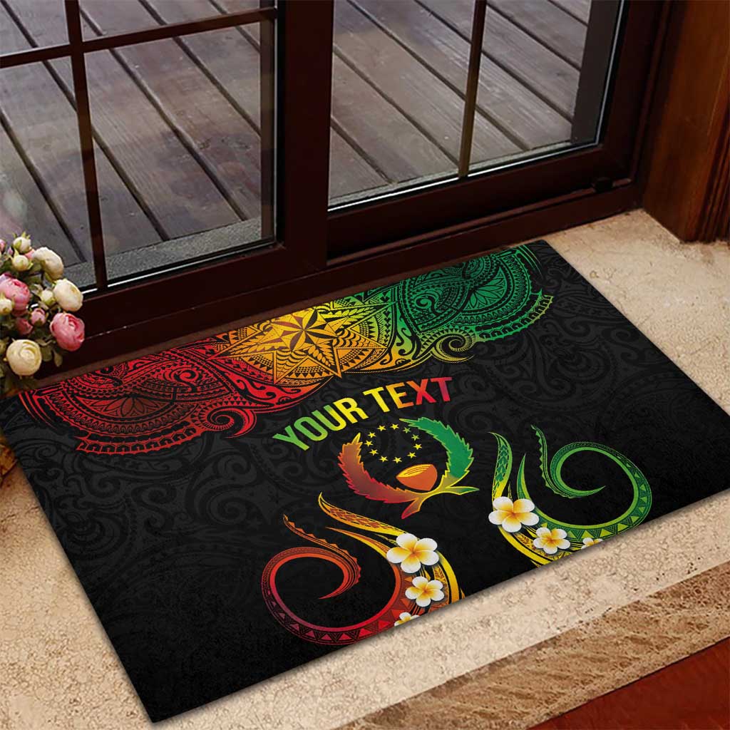 Personalised Pohnpei Independence Day Rubber Doormat Polynesian Tattoo and Plumeria Reggae Color