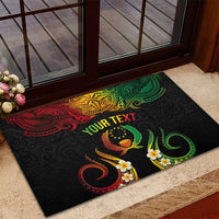 Personalised Pohnpei Independence Day Rubber Doormat Polynesian Tattoo and Plumeria Reggae Color