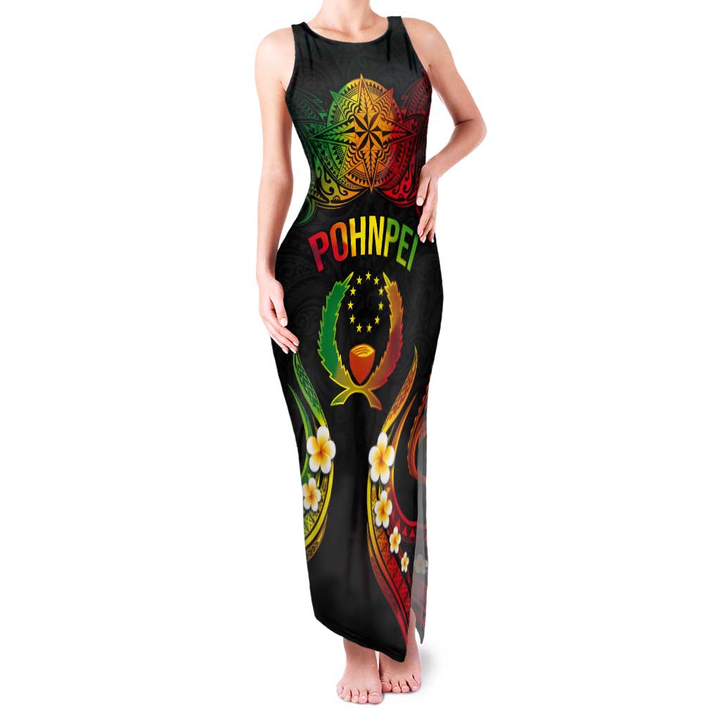 Personalised Pohnpei Independence Day Tank Maxi Dress Polynesian Tattoo and Plumeria Reggae Color