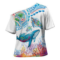 Hawaiian Turtles and Whales Cross Shoulder Shirt Polynesian Tropical Tattoo Ocean Style LT03 - Polynesian Pride