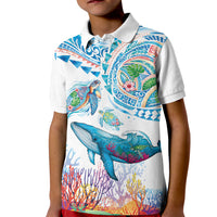 Hawaiian Turtles and Whales Kid Polo Shirt Polynesian Tropical Tattoo Ocean Style LT03 Kid Multicolor - Polynesian Pride