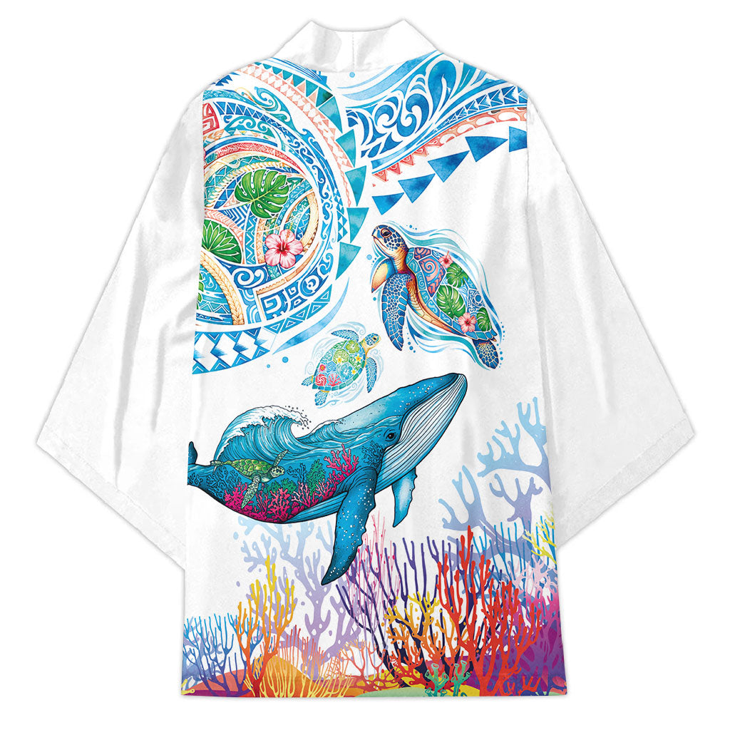 Hawaiian Turtles and Whales Kimono Polynesian Tropical Tattoo Ocean Style LT03 - Polynesian Pride