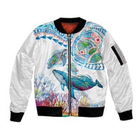 Hawaiian Turtles and Whales Sleeve Zip Bomber Jacket Polynesian Tropical Tattoo Ocean Style LT03 Unisex Multicolor - Polynesian Pride