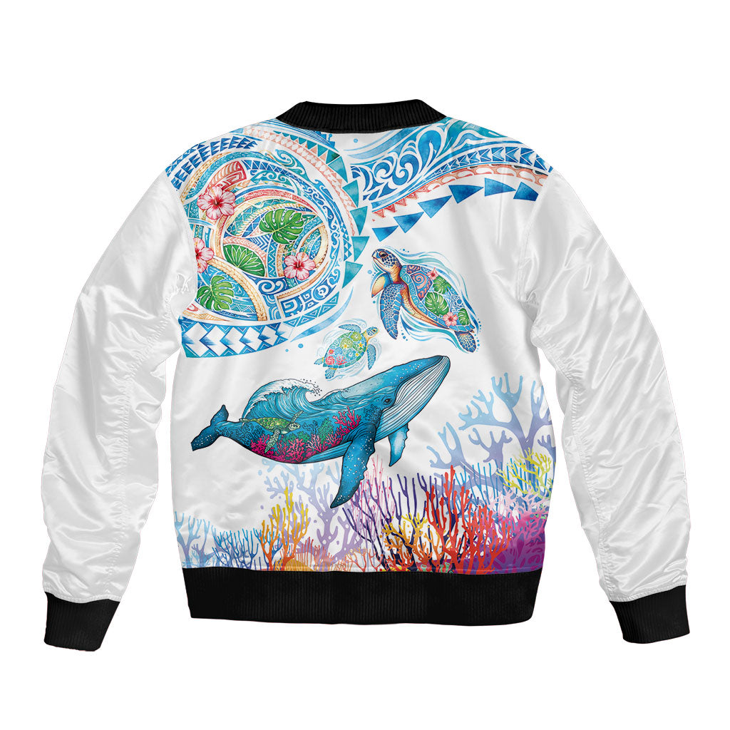 Hawaiian Turtles and Whales Sleeve Zip Bomber Jacket Polynesian Tropical Tattoo Ocean Style LT03 - Polynesian Pride