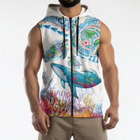 Hawaiian Turtles and Whales Sleeveless Zip Hoodie Polynesian Tropical Tattoo Ocean Style LT03 - Polynesian Pride