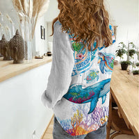 Hawaiian Turtles and Whales Women Casual Shirt Polynesian Tropical Tattoo Ocean Style LT03 - Polynesian Pride