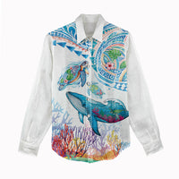 Hawaiian Turtles and Whales Women Casual Shirt Polynesian Tropical Tattoo Ocean Style LT03 - Polynesian Pride