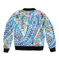 Hawaiian Turtle and Lei Bomber Jacket Tribal Kakau and Tropical Plants Human Heart LT03 - Polynesian Pride