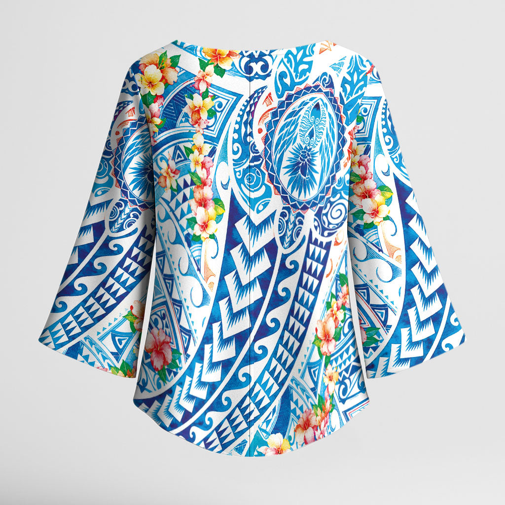 Hawaiian Turtle and Lei Kimono Sleeve Blouse Tribal Kakau and Tropical Plants Human Heart LT03 - Polynesian Pride
