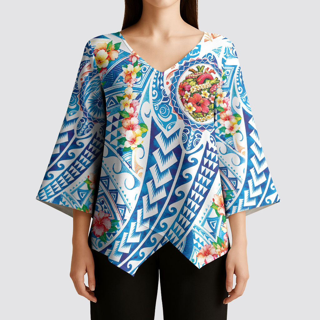 Hawaiian Turtle and Lei Kimono Sleeve Blouse Tribal Kakau and Tropical Plants Human Heart LT03 - Polynesian Pride