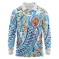 Hawaiian Turtle and Lei Long Sleeve Polo Shirt Tribal Kakau and Tropical Plants Human Heart LT03 Multicolor - Polynesian Pride