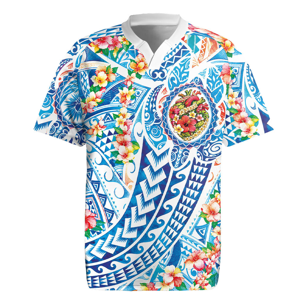 Hawaiian Turtle and Lei Rugby Jersey Tribal Kakau and Tropical Plants Human Heart LT03 Multicolor - Polynesian Pride