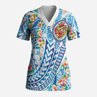 Hawaiian Turtle and Lei Scrub Top Tribal Kakau and Tropical Plants Human Heart LT03 Adult Multicolor - Polynesian Pride