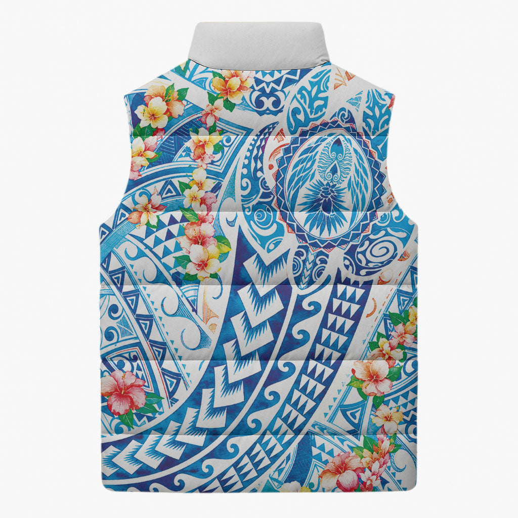 Hawaiian Turtle and Lei Sleeveless Puffer Jacket Tribal Kakau and Tropical Plants Human Heart LT03 - Polynesian Pride