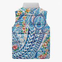 Hawaiian Turtle and Lei Sleeveless Puffer Jacket Tribal Kakau and Tropical Plants Human Heart LT03 - Polynesian Pride
