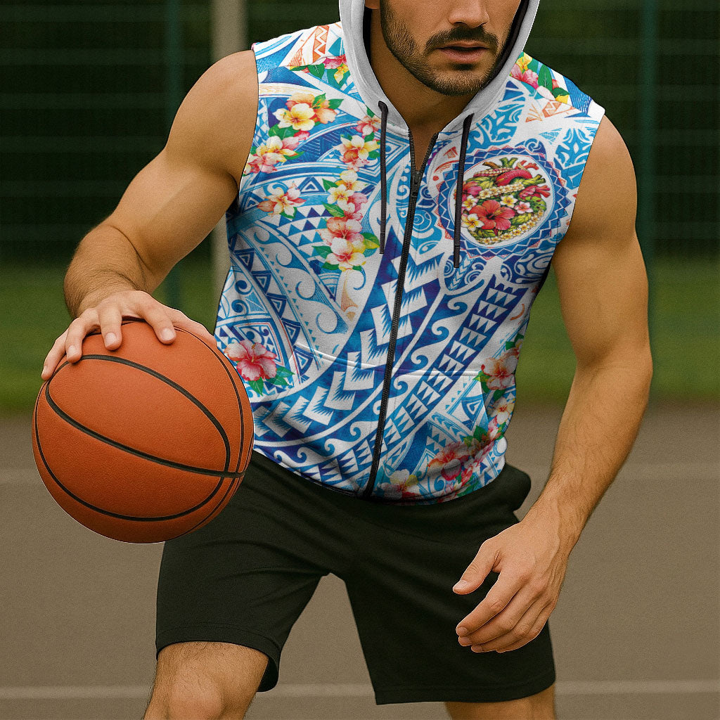Hawaiian Turtle and Lei Sleeveless Zip Hoodie Tribal Kakau and Tropical Plants Human Heart LT03 - Polynesian Pride