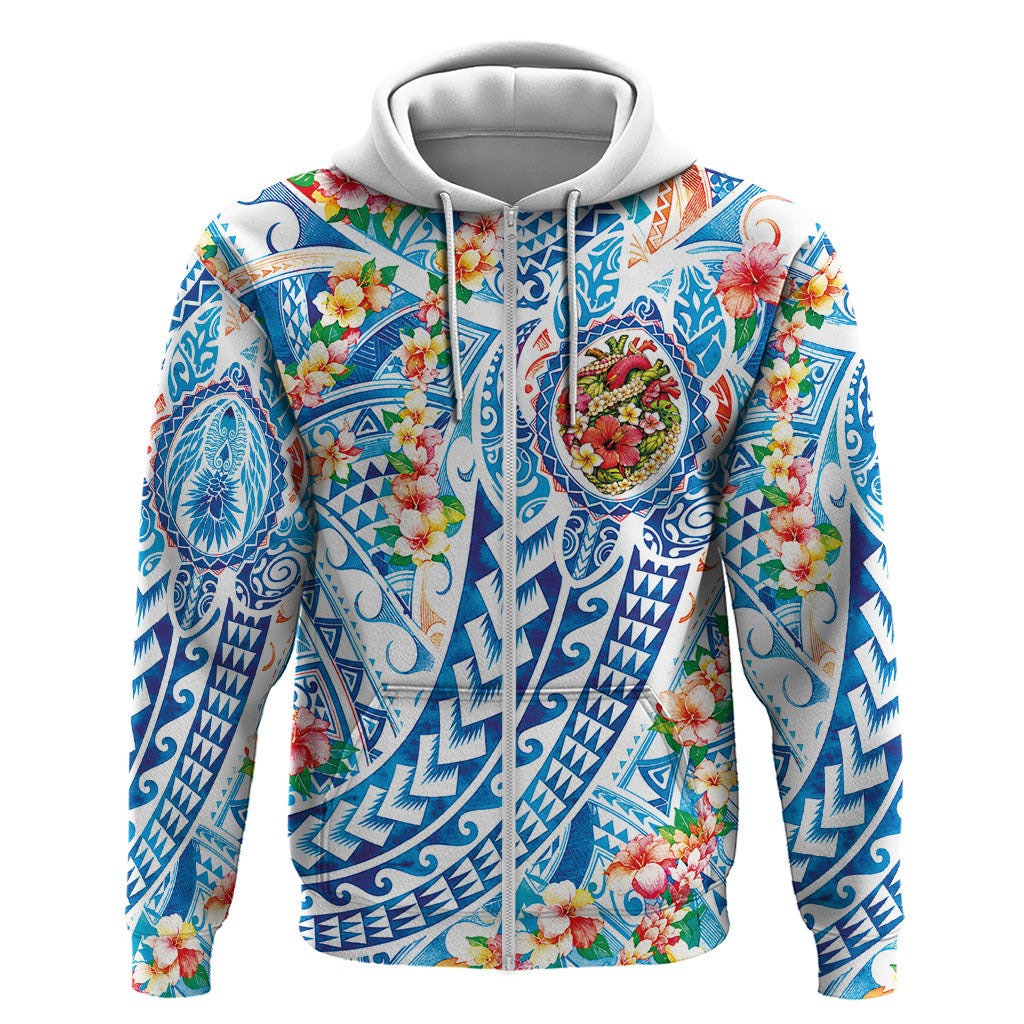 Hawaiian Turtle and Lei Zip Hoodie Tribal Kakau and Tropical Plants Human Heart LT03 Zip Hoodie Multicolor - Polynesian Pride