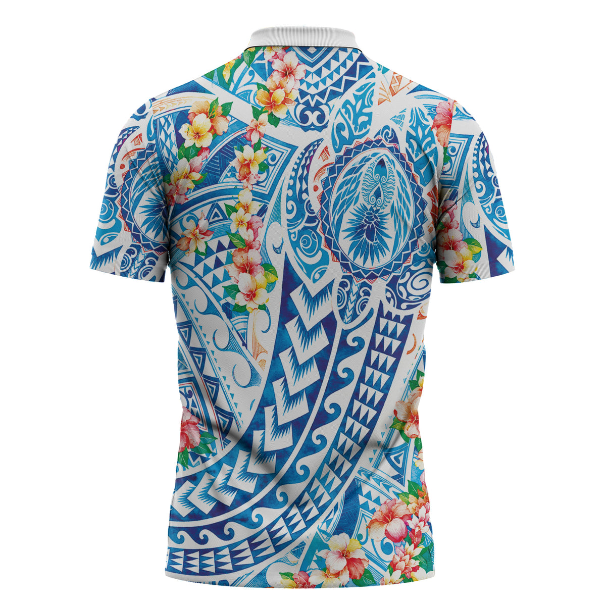Hawaiian Turtle and Lei Zipper Polo Shirt Tribal Kakau and Tropical Plants Human Heart LT03 - Polynesian Pride