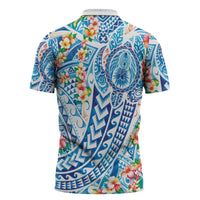 Hawaiian Turtle and Lei Zipper Polo Shirt Tribal Kakau and Tropical Plants Human Heart LT03 - Polynesian Pride