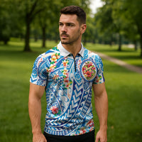 Hawaiian Turtle and Lei Zipper Polo Shirt Tribal Kakau and Tropical Plants Human Heart LT03 - Polynesian Pride