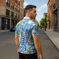 Hawaiian Turtle and Lei Zipper Polo Shirt Tribal Kakau and Tropical Plants Human Heart LT03 - Polynesian Pride