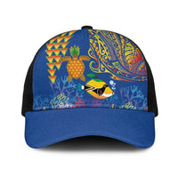 Hawaii Ocean Baseball Net Cap Pineapple Turtle and Mango Reef Triggerfish and Kakau Tattoo LT03 One Size Black Multicolor - Polynesian Pride