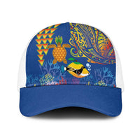 Hawaii Ocean Baseball Net Cap Pineapple Turtle and Mango Reef Triggerfish and Kakau Tattoo LT03 One Size White Multicolor - Polynesian Pride