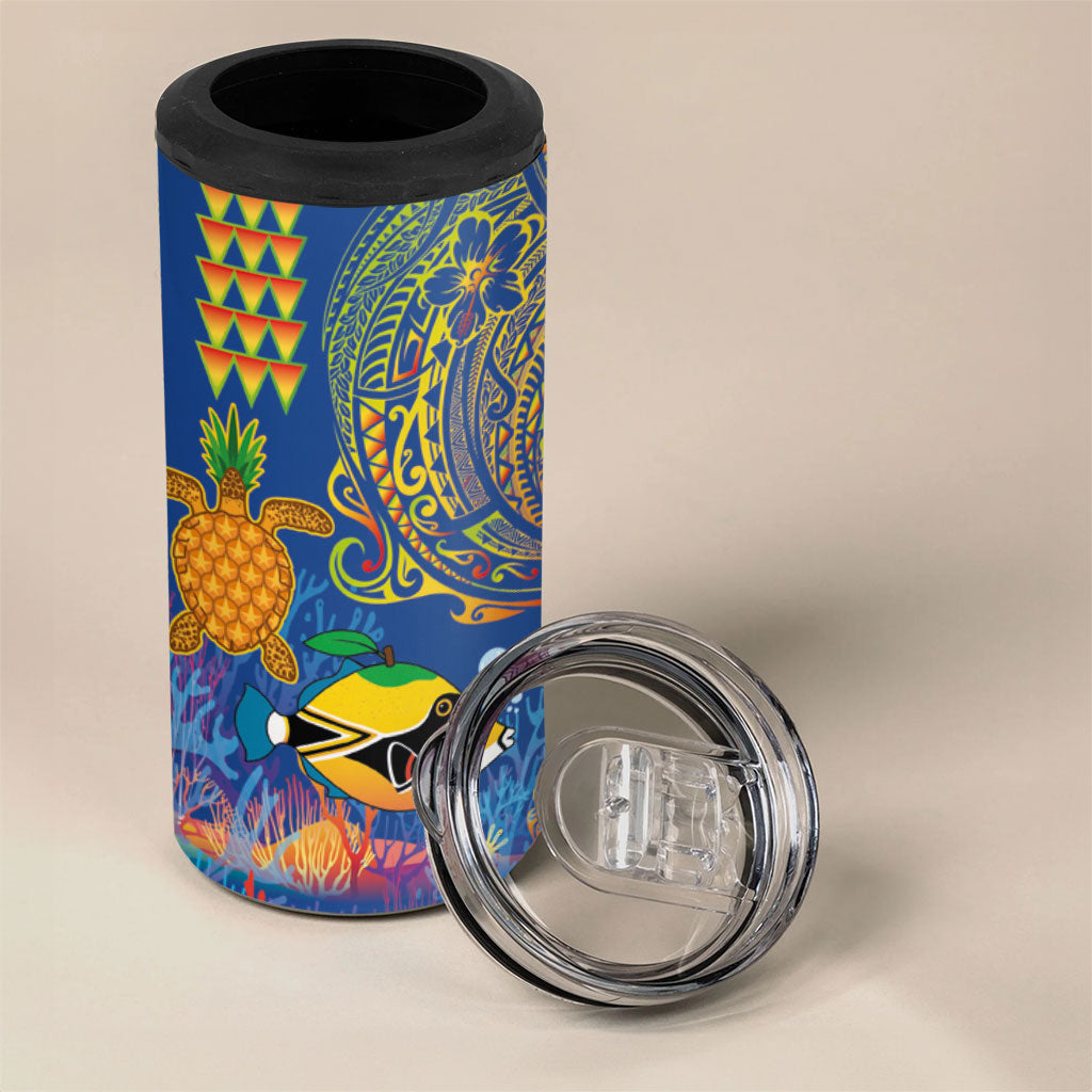 Hawaii Ocean 4 in 1 Can Cooler Tumbler Pineapple Turtle and Mango Reef Triggerfish and Kakau Tattoo LT03 - Polynesian Pride