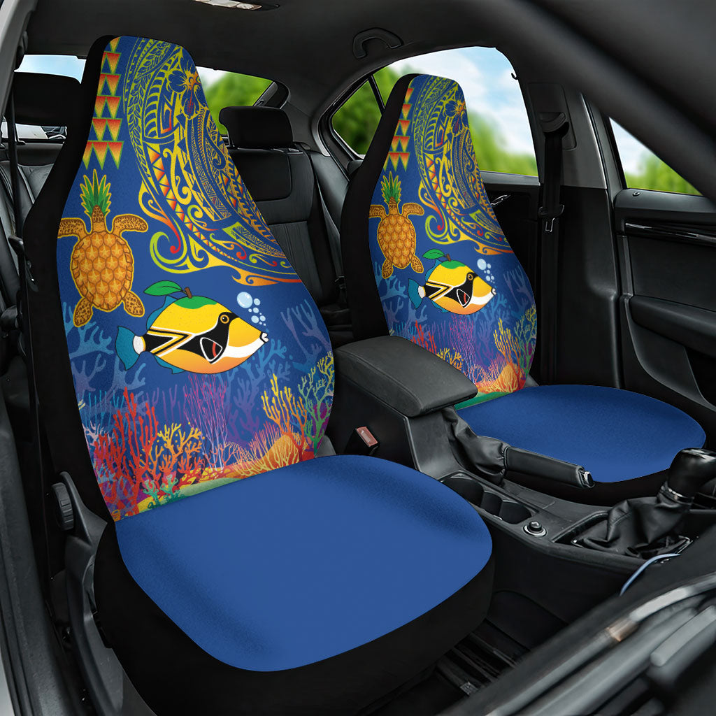 Hawaii Ocean Car Seat Cover Pineapple Turtle and Mango Reef Triggerfish and Kakau Tattoo LT03 One Size Multicolor - Polynesian Pride
