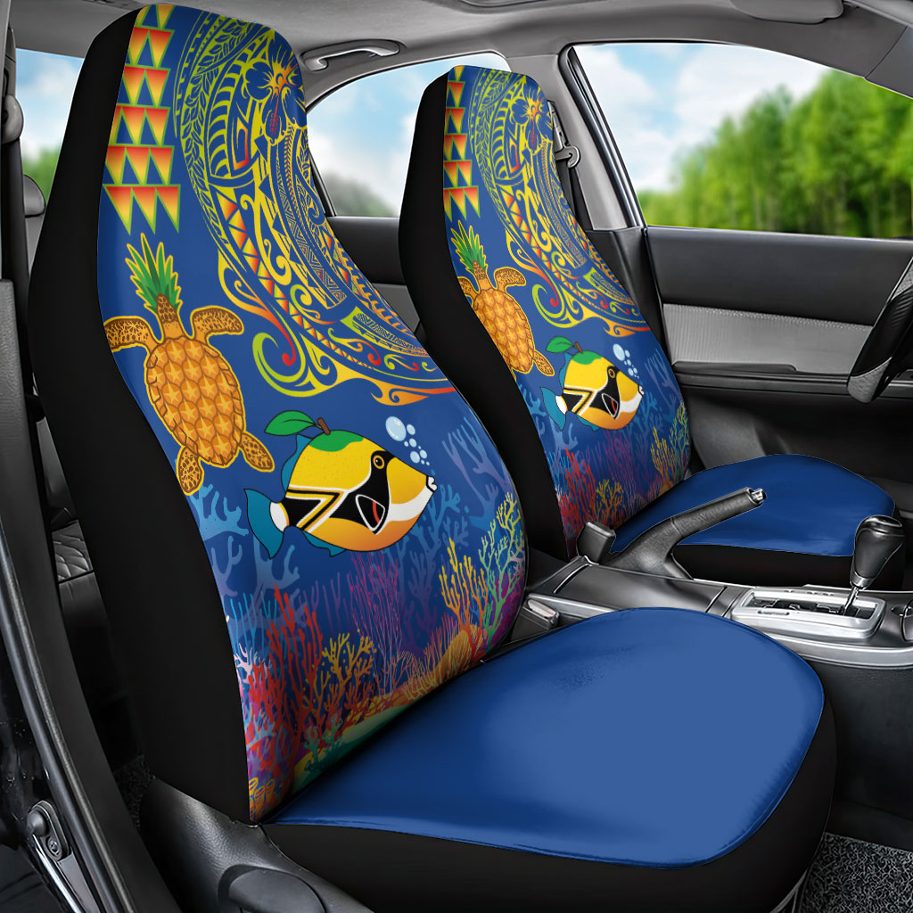 Hawaii Ocean Car Seat Cover Pineapple Turtle and Mango Reef Triggerfish and Kakau Tattoo LT03 - Polynesian Pride
