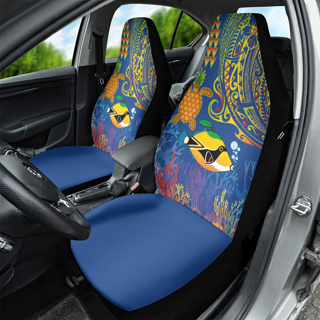 Hawaii Ocean Car Seat Cover Pineapple Turtle and Mango Reef Triggerfish and Kakau Tattoo LT03 - Polynesian Pride