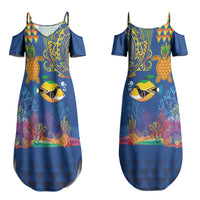 Hawaii Ocean Couples Matching Summer Maxi Dress and Long Sleeve Button Shirt Pineapple Turtle and Mango Reef Triggerfish and Kakau Tattoo LT03 - Polynesian Pride