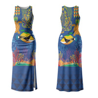 Hawaii Ocean Couples Matching Tank Maxi Dress and Hawaiian Shirt Pineapple Turtle and Mango Reef Triggerfish and Kakau Tattoo LT03 - Polynesian Pride