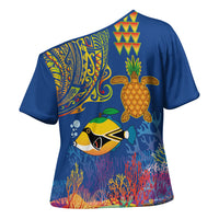 Hawaii Ocean Cross Shoulder Shirt Pineapple Turtle and Mango Reef Triggerfish and Kakau Tattoo LT03 - Polynesian Pride