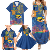 Hawaii Ocean Family Matching Summer Maxi Dress and Hawaiian Shirt Pineapple Turtle and Mango Reef Triggerfish and Kakau Tattoo LT03 - Polynesian Pride