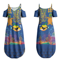 Hawaii Ocean Family Matching Summer Maxi Dress and Hawaiian Shirt Pineapple Turtle and Mango Reef Triggerfish and Kakau Tattoo LT03 Mom's Dress Multicolor - Polynesian Pride
