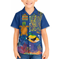 Hawaii Ocean Hawaiian Shirt Pineapple Turtle and Mango Reef Triggerfish and Kakau Tattoo LT03 - Polynesian Pride