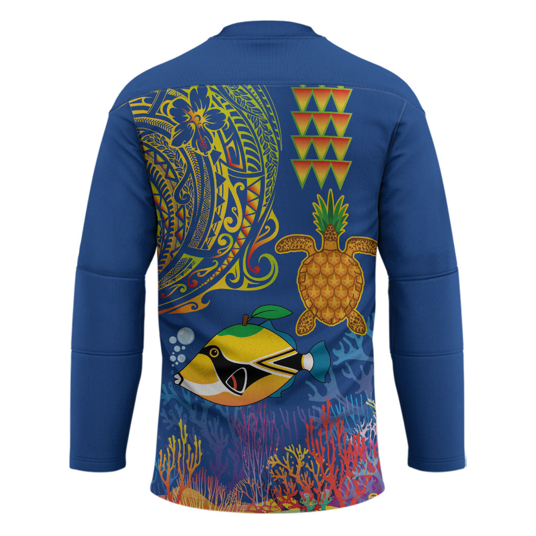 Hawaii Ocean Hockey Jersey Pineapple Turtle and Mango Reef Triggerfish and Kakau Tattoo LT03 - Polynesian Pride