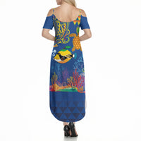 Hawaii Ocean Summer Maxi Dress Pineapple Turtle and Mango Reef Triggerfish and Kakau Tattoo LT03 - Polynesian Pride