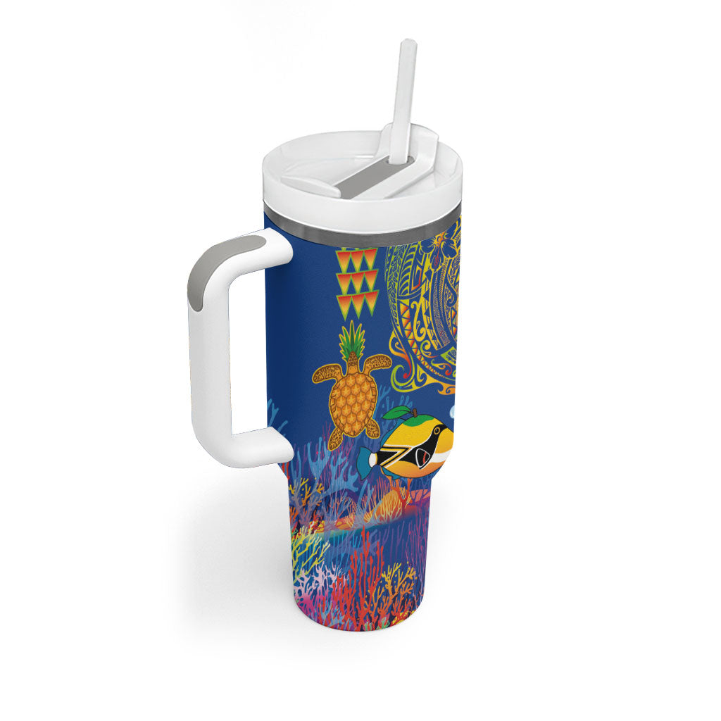Hawaii Ocean Tumbler With Handle Pineapple Turtle and Mango Reef Triggerfish and Kakau Tattoo LT03 - Polynesian Pride