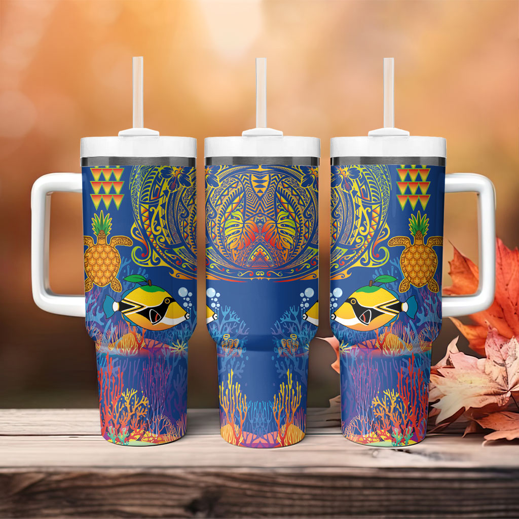 Hawaii Ocean Tumbler With Handle Pineapple Turtle and Mango Reef Triggerfish and Kakau Tattoo LT03 - Polynesian Pride
