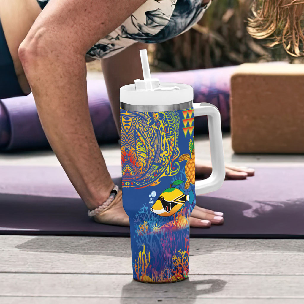 Hawaii Ocean Tumbler With Handle Pineapple Turtle and Mango Reef Triggerfish and Kakau Tattoo LT03 - Polynesian Pride