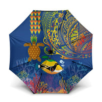 Hawaii Ocean Umbrella Pineapple Turtle and Mango Reef Triggerfish and Kakau Tattoo LT03 One Size Folded 11.42 inch Opened Diameter 37.4 inch Multicolor - Polynesian Pride