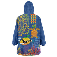 Hawaii Ocean Wearable Blanket Hoodie Pineapple Turtle and Mango Reef Triggerfish and Kakau Tattoo LT03 - Polynesian Pride