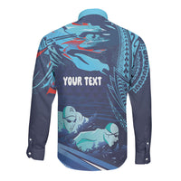 Personalized Hawaii Swimming Long Sleeve Button Shirt Tribal Sporty Style LT03 - Polynesian Pride