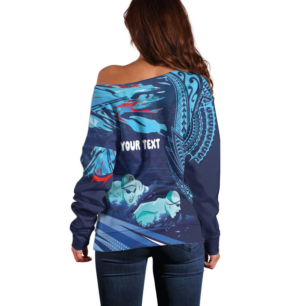 Personalized Hawaii Swimming Off Shoulder Sweater Tribal Sporty Style LT03 - Polynesian Pride